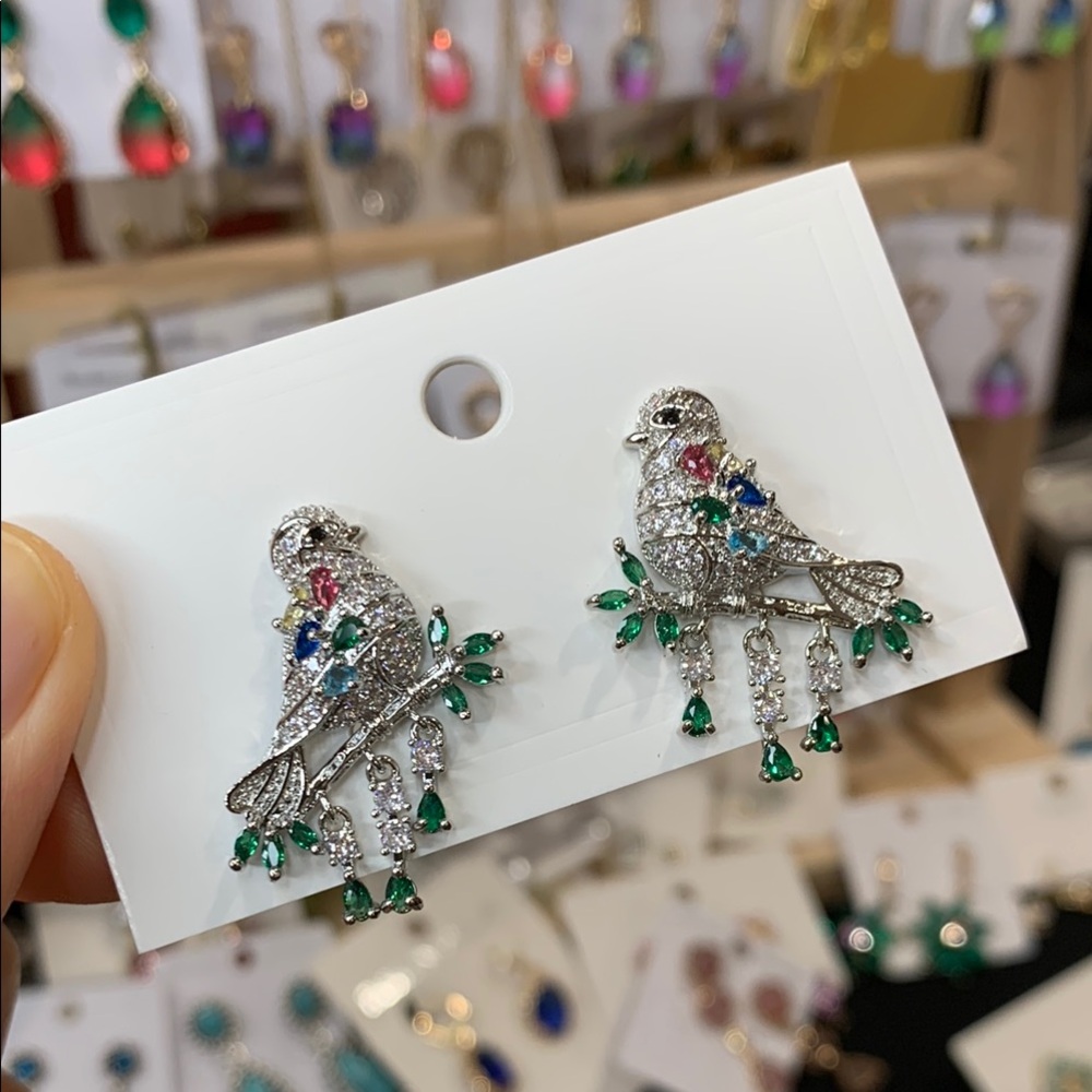 Elegant Bird Earrings with Gem Accents